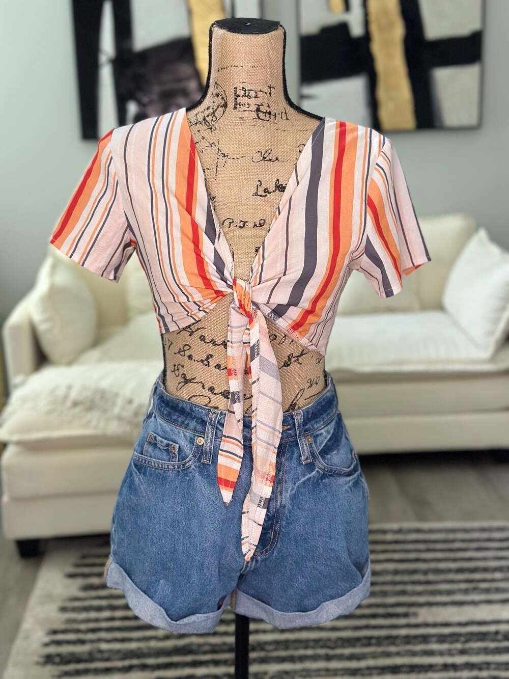 Zaful Multi Color Front Tie Wrap Cropped top